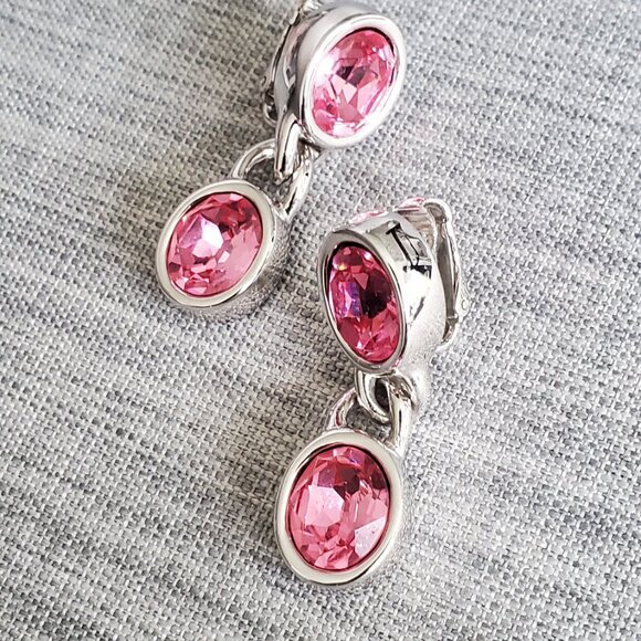 Pink Link Signed SAL Swarovski Crystal Clip on Earrings - Picture 3 of 9